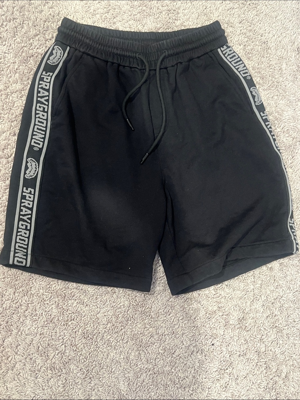 Sprayground Black Athletic Shorts with Grey Logo Tape